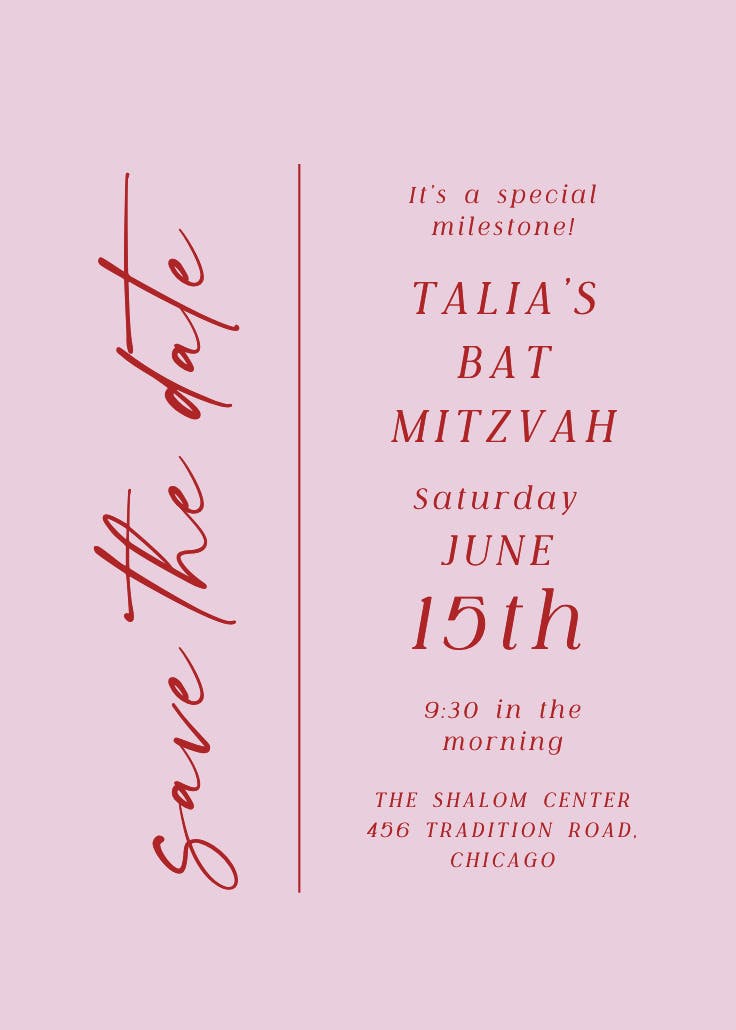 Charming union - bar & bat mitzvah invitation
